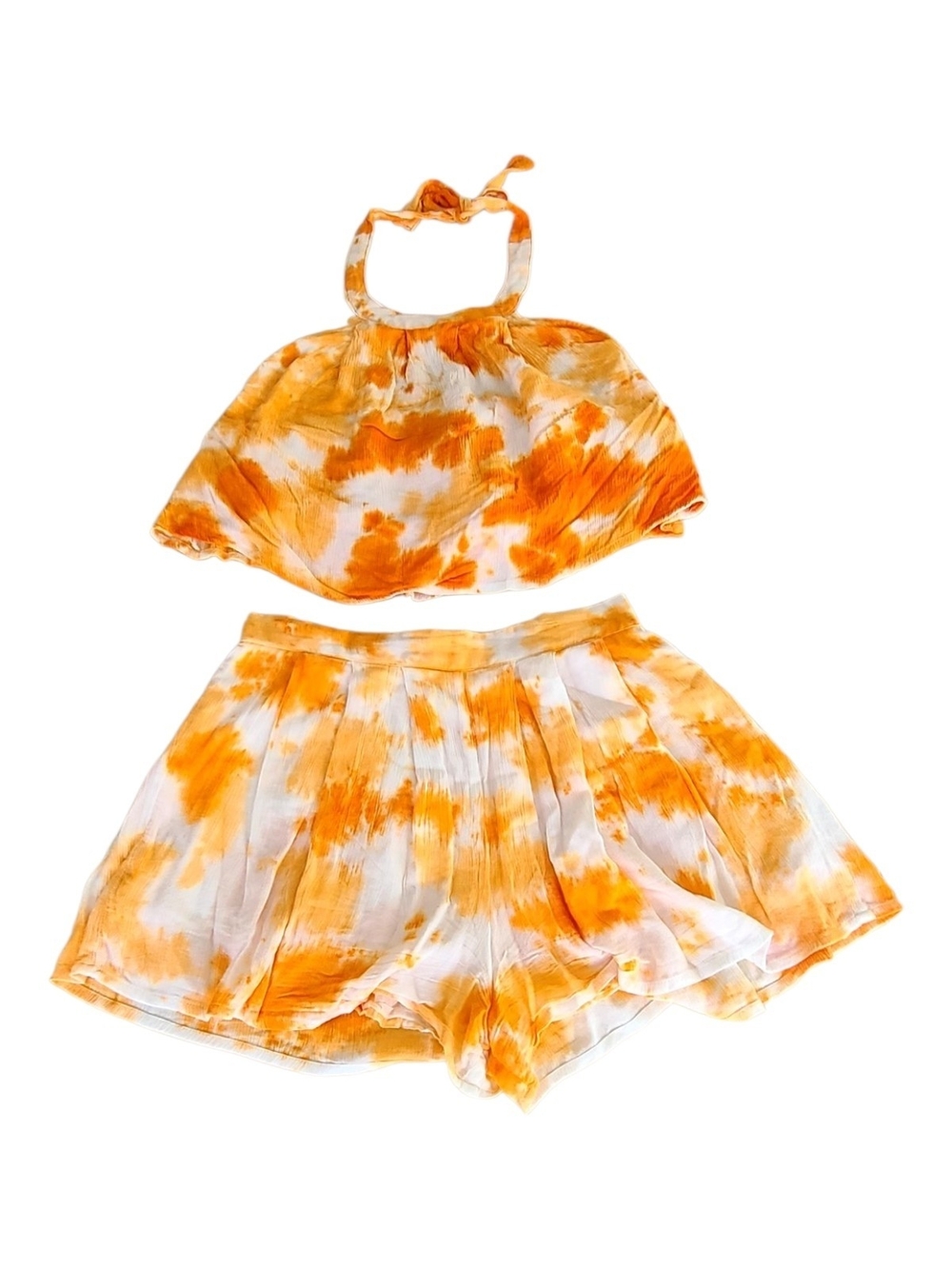 Earthbound Tie-Dye Orange & White Two-Piece Halter Top + Shorts Set